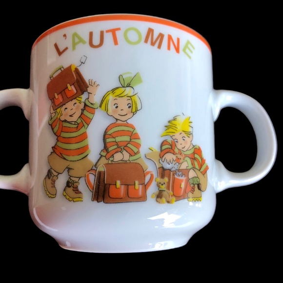 Guy Degrenne The Triplets Autumn Porcelain Cup w/Double Handles - Picture 2 of 5